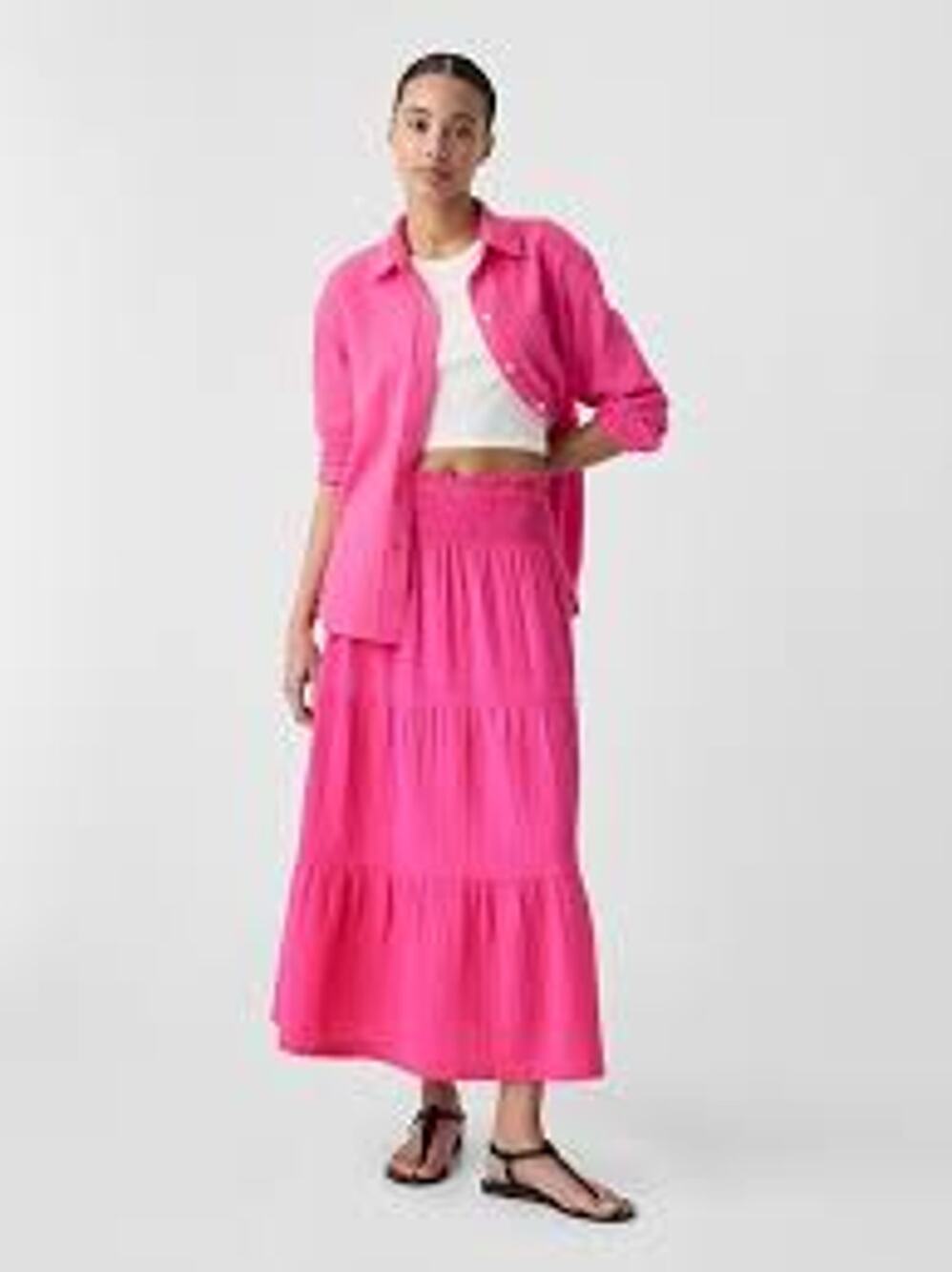 Felicite Smock Waisted Maxi Skirt Cotton Gauze Cotton Candy Hot Pink Size Medium